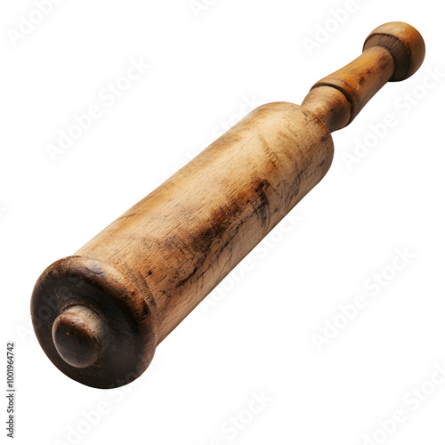 Vintage wooden rolling pin on a white isolated background. photo