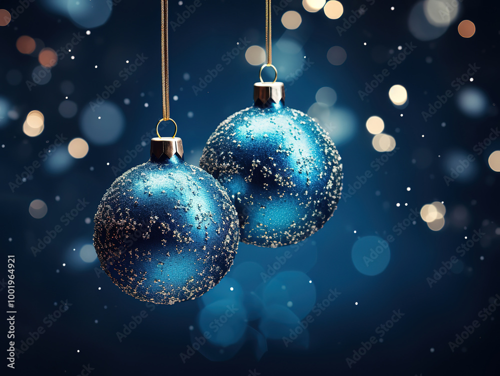 Blue christmas balls with tinsel on a dark blue background Blue christmas balls with tinsel on a dark blue background