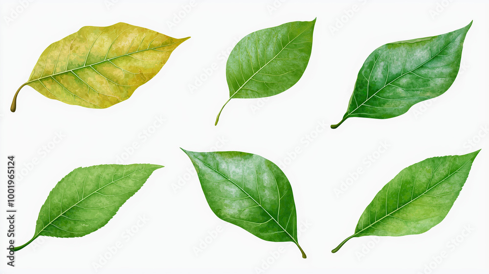 Set of top view lay flat Green leaf on transparency background Set of top view lay flat Green leaf on transparency background