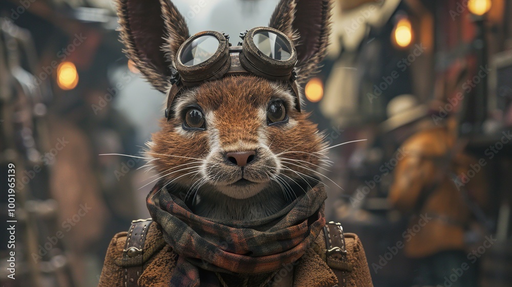 Obraz premium Cute Rabbit in Steampunk Goggles - Fantasy Animal Portrait