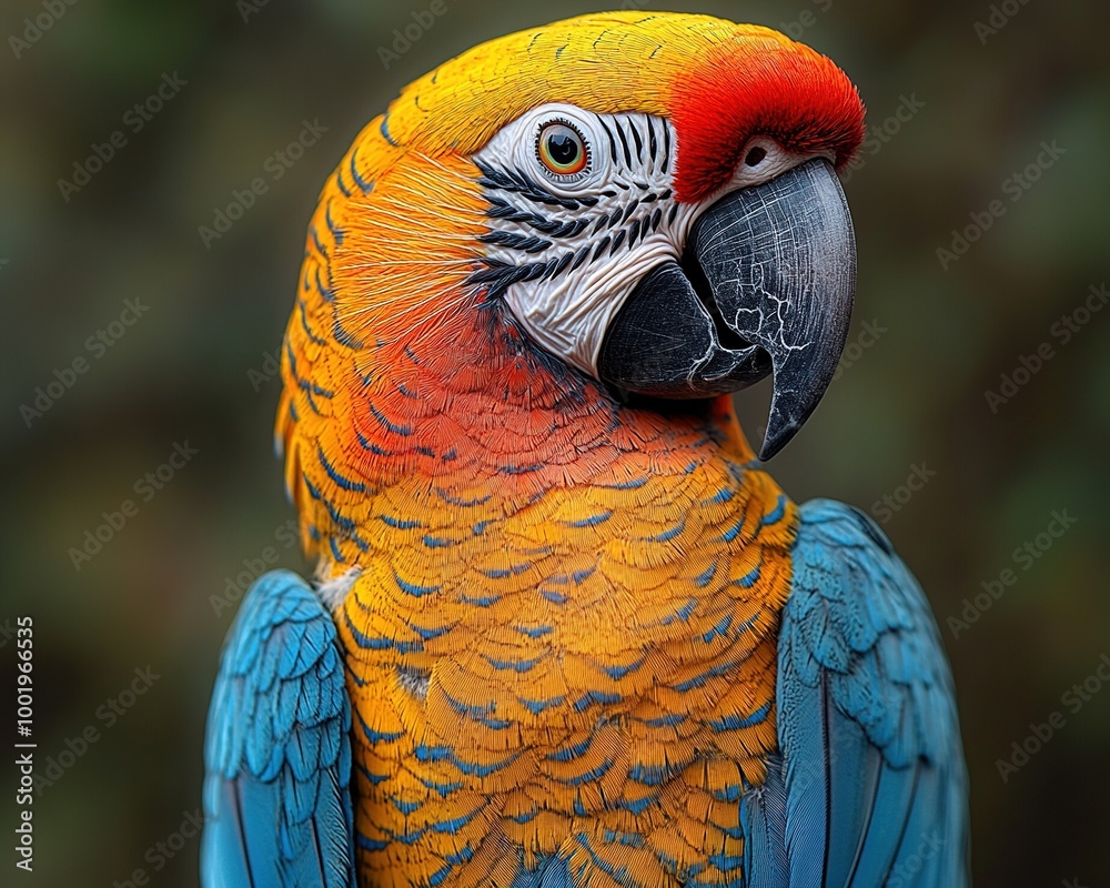 Fototapeta premium Colorful Parrot Tattoo Design Featuring Vivid Colors and Intricate Details on a Bold Background