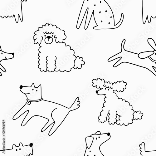 Cute Dogs illustration in doodle style. Outline hand drawn print. Pet, animals 