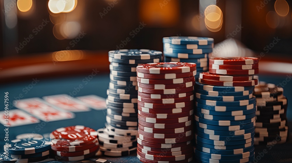 Stacks of Poker Chips on a Casino Table Stacks of Poker Chips on a Casino Table