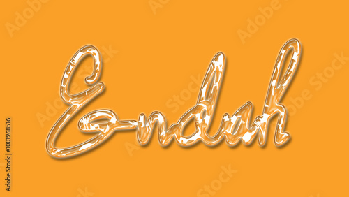 3D Thick Transparent Liquid text effect of name Endah on Yellow Background. photo