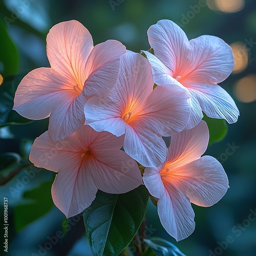 Vibrant Dipladenia Flowers Surrounded by Lush Green Leaves in a Stunning Natural Setting