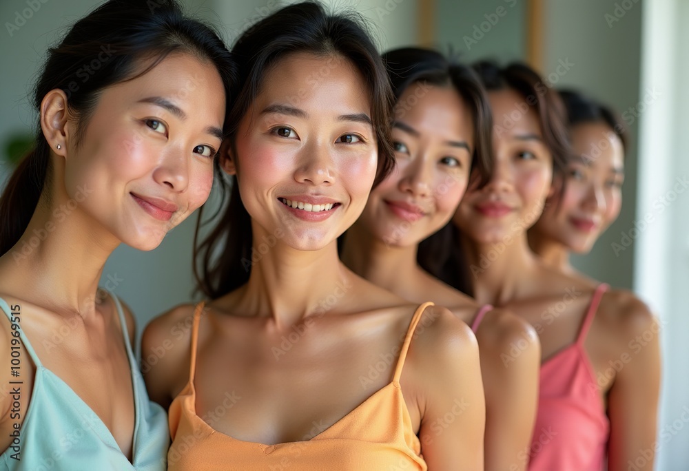 Fototapeta premium Timeless Asian Allure: Middle-Aged Beauty Embraces Vibrant Style & Skincare - Stunning Visuals Celebrating Cosmetic Artistry & Ageless Charm