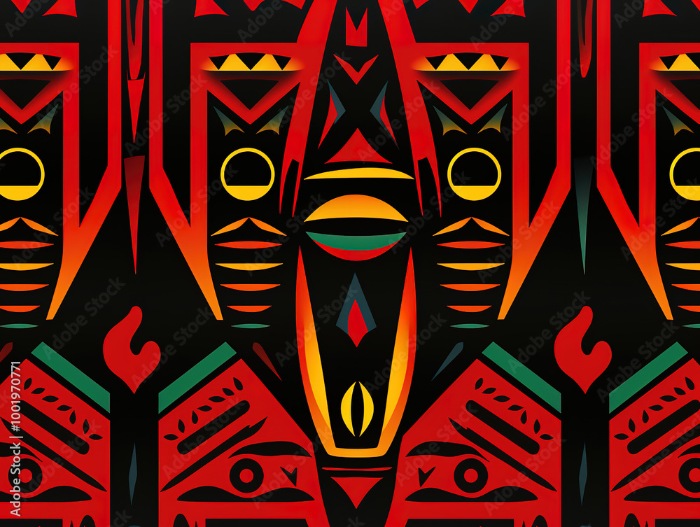 African clash ethnic tribal seamless pattern background, red, yellow, green symbols African clash ethnic tribal seamless pattern background, red, yellow, green symbols