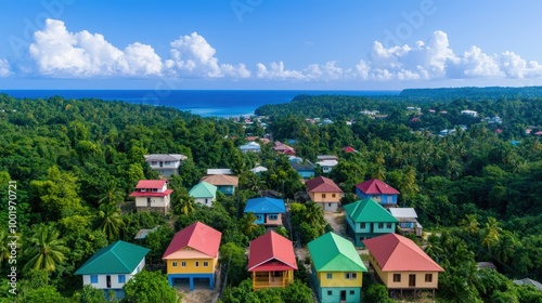 Wallpaper Mural Colorful Houses on Tropical Island with Ocean View   Aerial Photography Torontodigital.ca