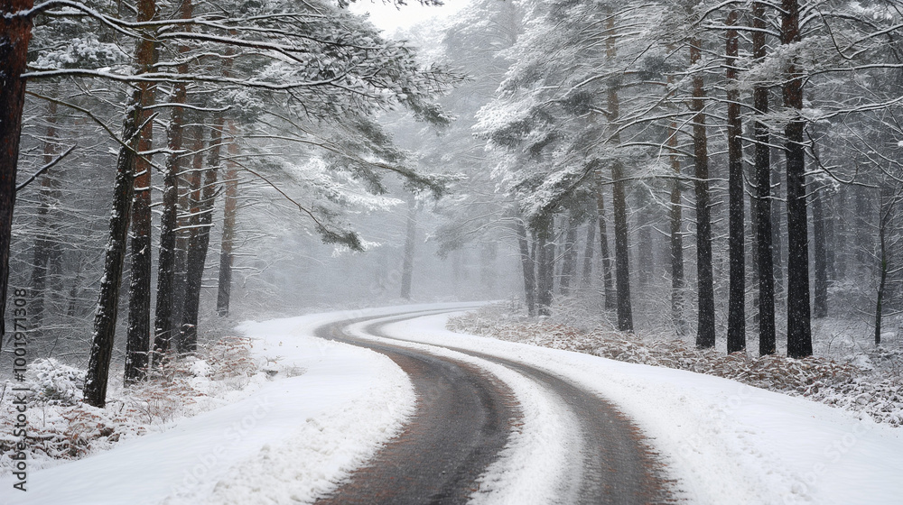 Obraz premium Snow-Covered Forest Road