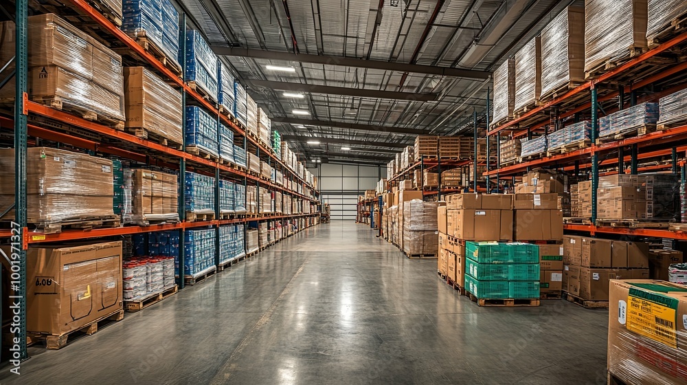 A View down the Aisle of a Well-Stocked Warehouse A View down the Aisle of a Well-Stocked Warehouse