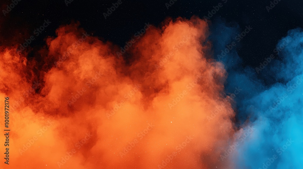 Abstract Orange and Blue Smoke Clouds with Stars Background Abstract Orange and Blue Smoke Clouds with Stars Background