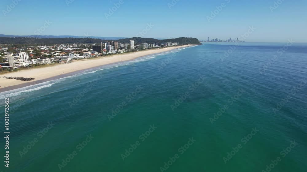 Seascape And Suburbs Of Palm Beach In Gold Coast, Queensland, Australia - Aerial Shot Seascape And Suburbs Of Palm Beach In Gold Coast, Queensland, Australia - Aerial Shot