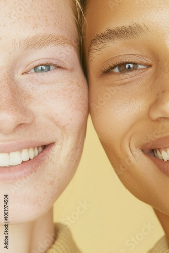 Close-Up of Two Female Friends Embracing and Smiling, Showing Genuine Affection and Joy