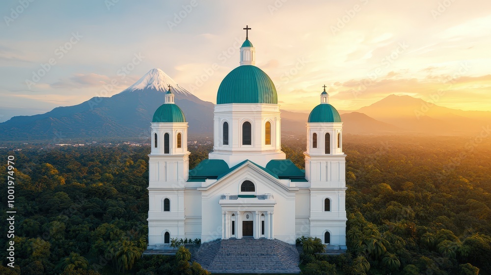 Obraz premium El Salvador Church with Mountain Sunset Aerial View