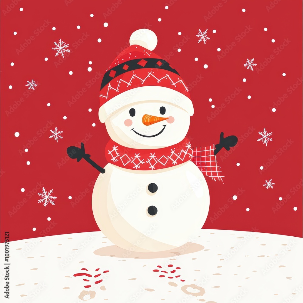 Smiling snowman in red hat Smiling snowman in red hat