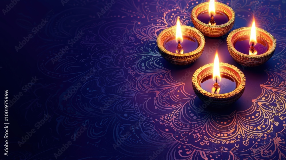 Four lit candles on purple background Four lit candles on purple background