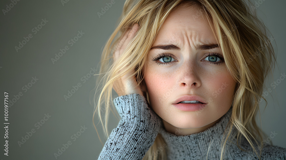 Blond Woman with Her Head in Her Hands Looking Worried
Blond Woman with Her Head in Her Hands Looking Worried