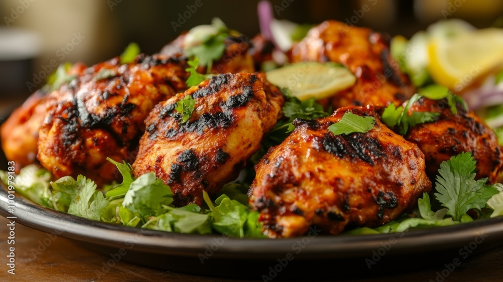 Fototapeta premium plate of tandoori chicken. menu india food