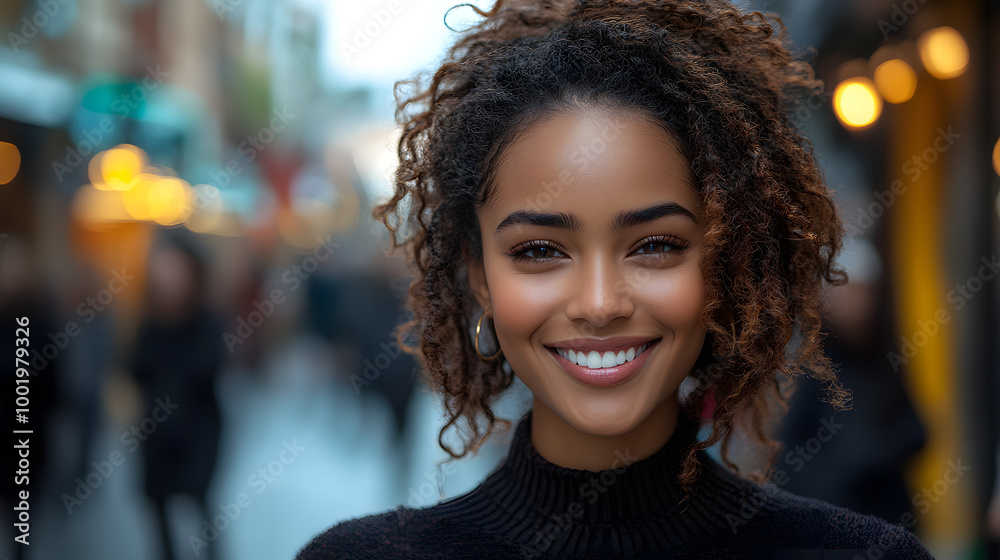 Smiling Woman Stands in the Center of an Urban Street
Smiling Woman Stands in the Center of an Urban Street