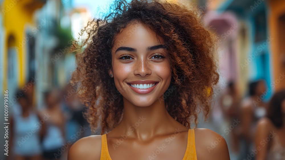 Smiling Woman Stands in the Center of an Urban Street
Smiling Woman Stands in the Center of an Urban Street