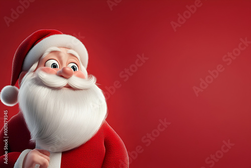 3d cartoon Emotional Santa Claus on the red background