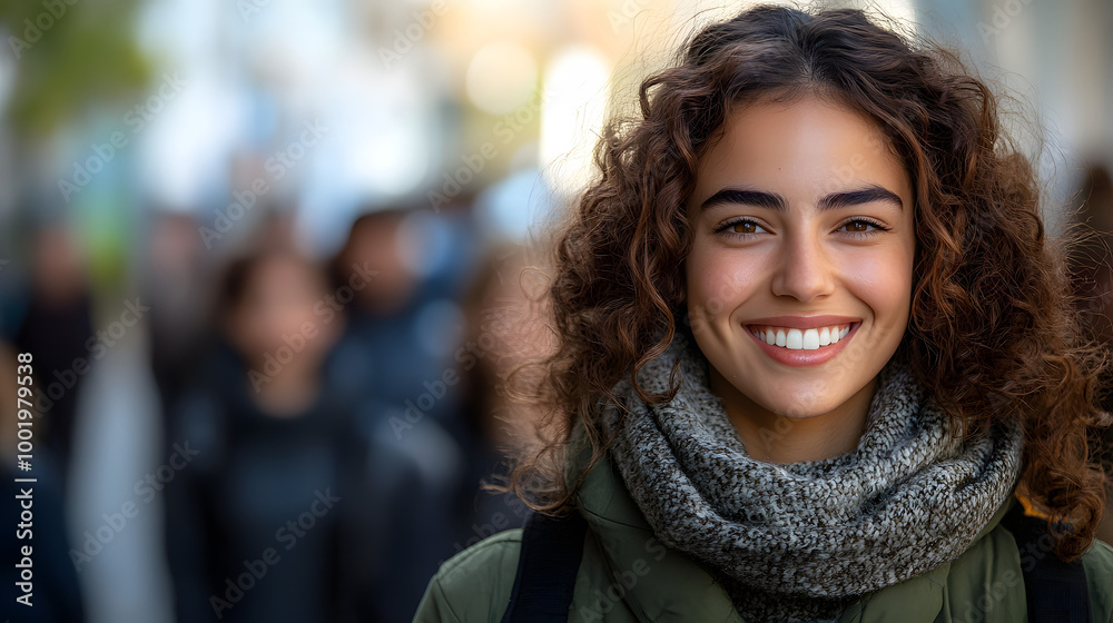 Smiling Woman Stands in the Center of an Urban Street
Smiling Woman Stands in the Center of an Urban Street