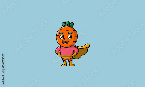 Cheerful superhero carrot character.