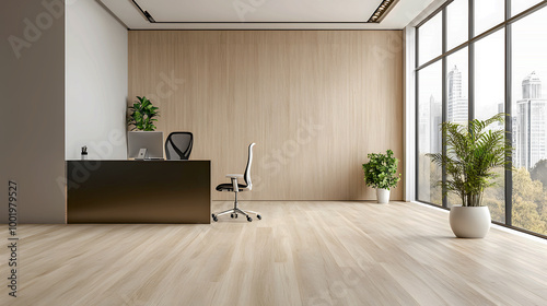 Contemporary Office with Wood and Vinyl Flooring photo