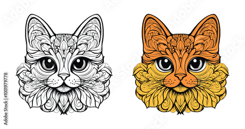 Cat Coloring vector for adults editable Vector illustration
