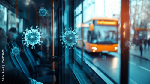 Virus and germs particles in the air in public bus.