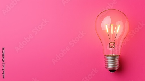 Glowing Light Bulb on Pink Background   Inspiration  Innovation  Ideas