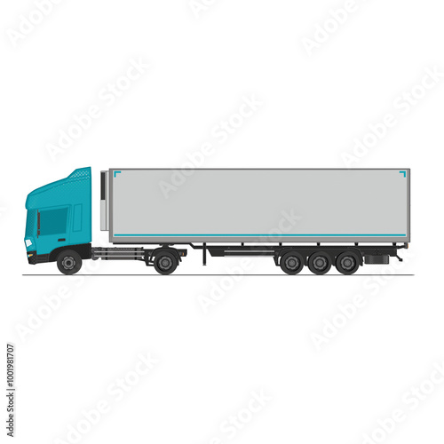 3D Isometric Cargo Truck Half Tone Vector Illustration Modern Cyan Cabine and White Semi-Trailer Van 4x2 Design for Logistics and Transport Presentation Social Media Video Promo Left 