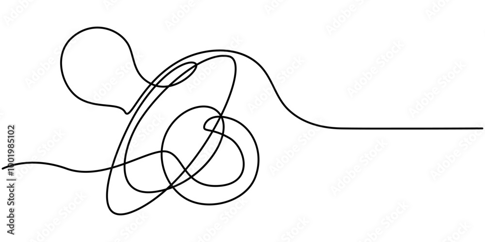 Baby pacifier in continuous one line art style. Simple vector illustration, Newborn Nipple Continuous Line Editable Icon, Pacifier for baby. Continuous line one drawing. Vector illustration. Simple