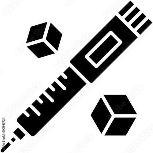 Insulin Pen Icon. Glucagon Injector Tool Pictogram Graphic Illustration. Isolated Simple Solid Icon For Infographic, App and Web Button.