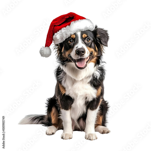 Dog wearing a santa hat on a white background