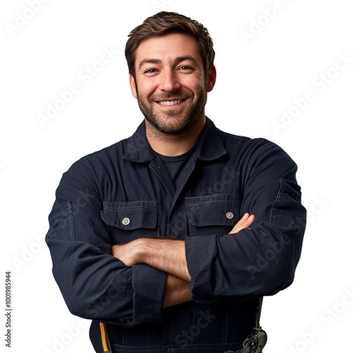 Male engineer on white background