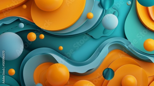 Abstract background with 3D shapes and depth effects in various colors with photo