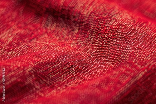 Red fabric with detailed texture in close-up view. Macro photography for textile design.