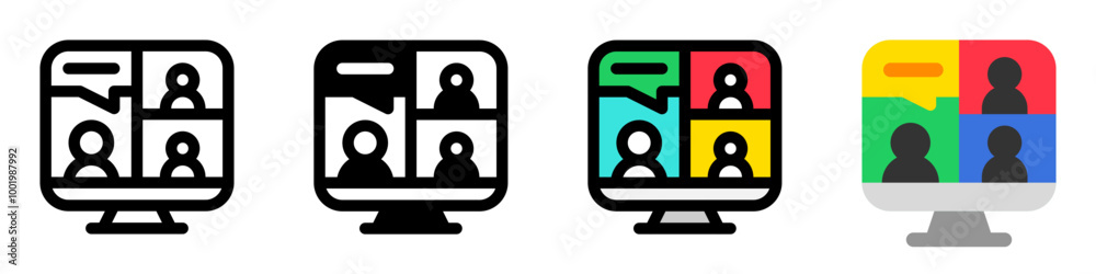 Editable online video meeting, conference vector icon. Remote work, job, profession, freelance. Part of a big icon set family. Perfect for web and app interfaces, presentations, infographics, etc Editable online video meeting, conference vector icon. Remote work, job, profession, freelance. Part of a big icon set family. Perfect for web and app interfaces, presentations, infographics, etc