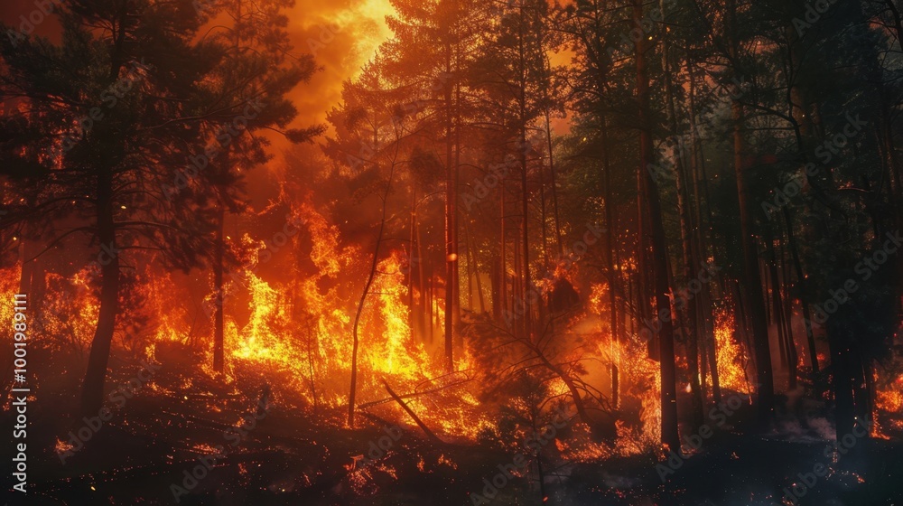 Intense Forest Fire in a Burning Woodland Scene Intense Forest Fire in a Burning Woodland Scene