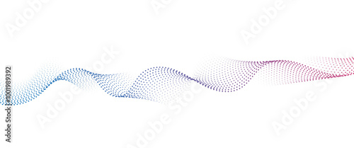 Flowing Dot Wave halftone gradient pattern on transparent background 