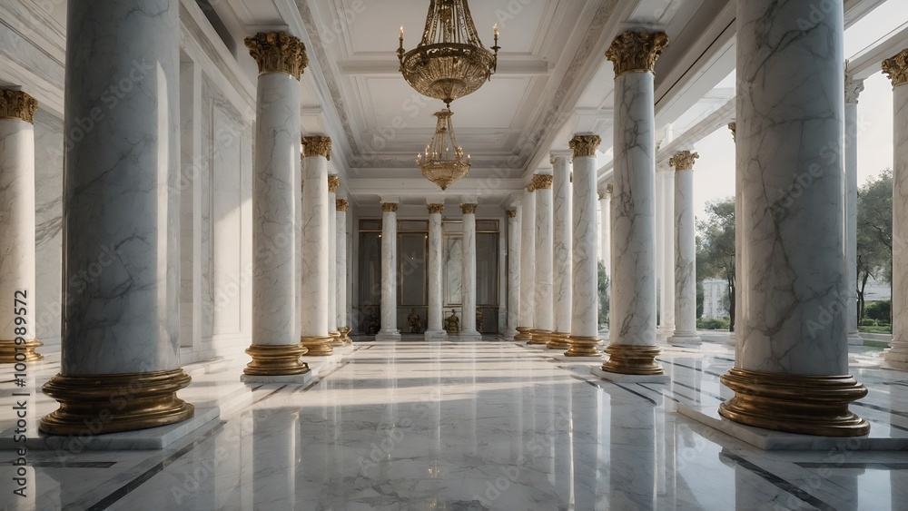 Fototapeta premium It features white marble columns and a classical design evoking a feeling of luxury and history. 