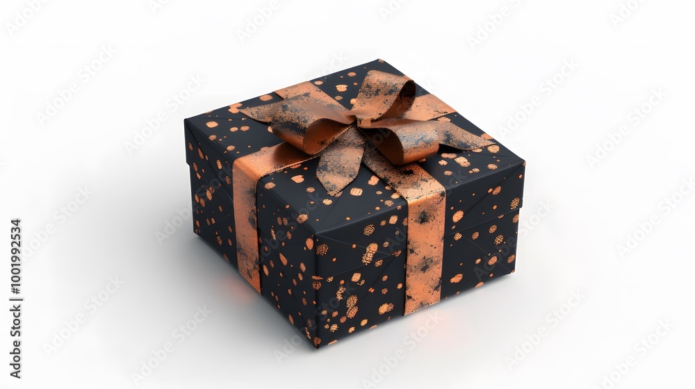 Golden gift box with red ribbon, perfect for Christmas or birthday celebration Golden gift box with red ribbon, perfect for Christmas or birthday celebration