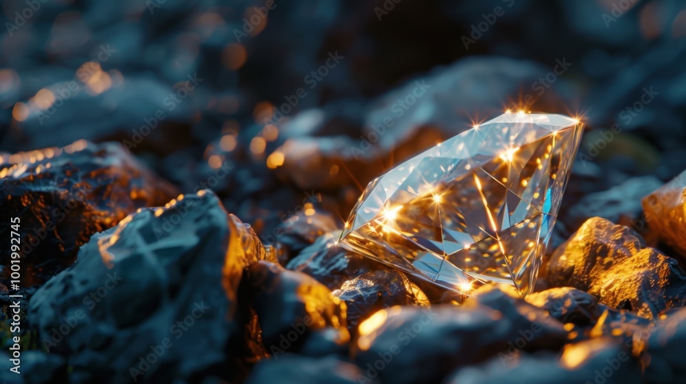 Sparkling Diamond on Rocky Surface at Sunset Sparkling Diamond on Rocky Surface at Sunset