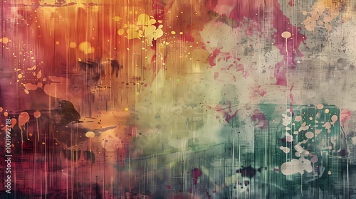 Grungy watercolor abstract backdrop with aged texture, perfect for vintage design and colorful wall art
