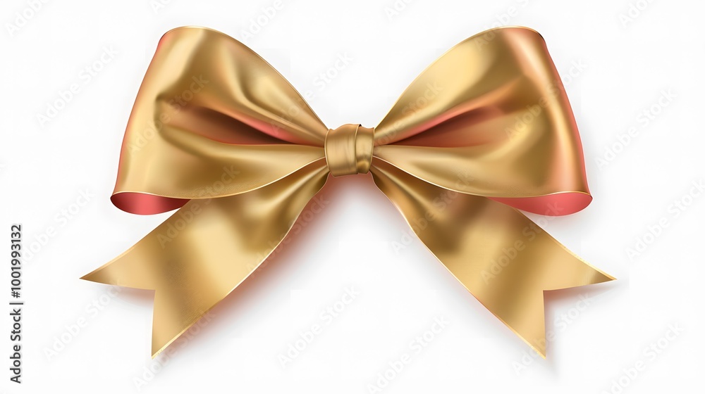 Golden satin ribbon bow, perfect for gift wrapping, Christmas decor, or festive celebrations Golden satin ribbon bow, perfect for gift wrapping, Christmas decor, or festive celebrations