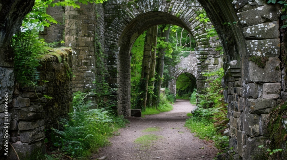 Serene Archways in Lush Green Forest Pathway Serene Archways in Lush Green Forest Pathway