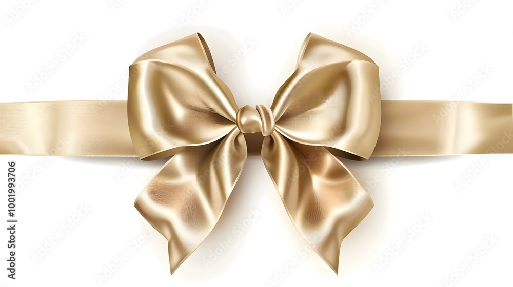 Golden satin ribbon bow, perfect for Christmas gift wrapping or festive party decorations Golden satin ribbon bow, perfect for Christmas gift wrapping or festive party decorations