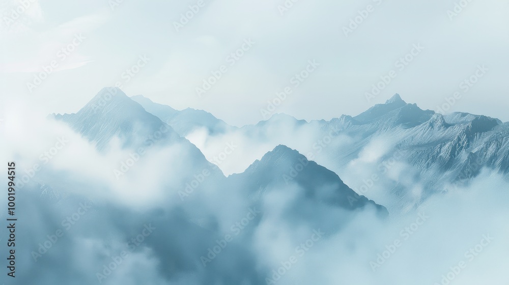 Fototapeta premium Serene Misty Mountains with Soft Cloud Cover