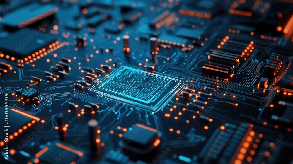 Circuit board design with nodes and connections, showcasing the interconnected nature of digital systems. Circuit board design with nodes and connections, showcasing the interconnected nature of digital systems.